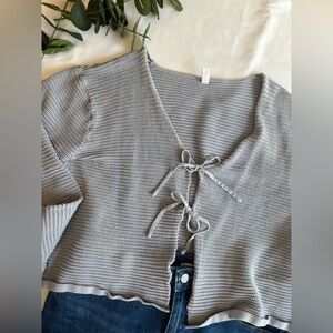 Wishlist Light Gray Ribbed Tie Front Cardigan